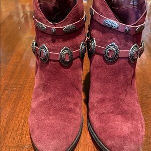 Reba Maroon Ankle Boots with Silver Accents
